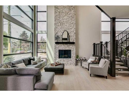 2002 25A Street Sw, Calgary, AB - Indoor Photo Showing Living Room With Fireplace