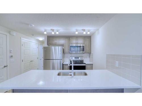 211-474 Seton Circle Se, Calgary, AB - Indoor Photo Showing Kitchen With Stainless Steel Kitchen With Double Sink With Upgraded Kitchen