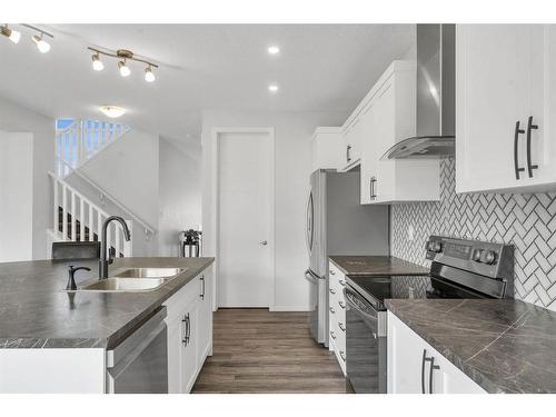 801 Windrow Green Sw, Airdrie, AB - Indoor Photo Showing Kitchen With Double Sink With Upgraded Kitchen