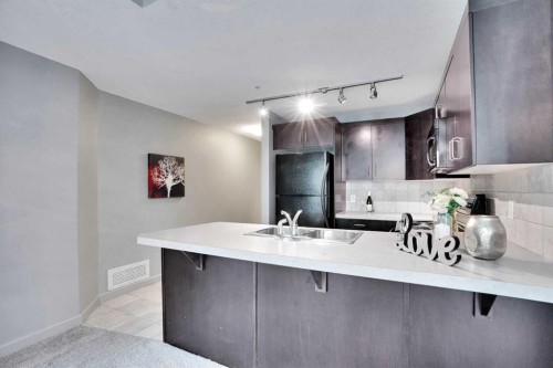 210-1410 1 Street Se, Calgary, AB - Indoor Photo Showing Kitchen With Double Sink