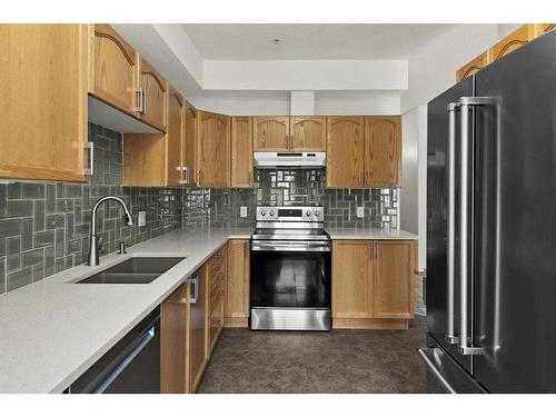 221-223 Tuscany Springs Boulevard Nw, Calgary, AB - Indoor Photo Showing Kitchen With Double Sink