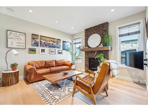 385 Evansborough Way Nw, Calgary, AB - Indoor Photo Showing Living Room With Fireplace