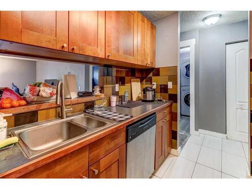 219-525 56 Avenue Sw, Calgary, AB - Indoor Photo Showing Kitchen With Double Sink