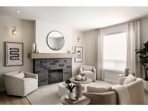 65 Amblefield View Nw, Calgary, AB - Indoor Photo Showing Living Room With Fireplace