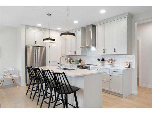 55 Shawnee Heath Sw, Calgary, AB - Indoor Photo Showing Kitchen With Stainless Steel Kitchen With Upgraded Kitchen