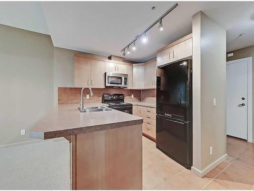 202-1410 1 Street Se, Calgary, AB - Indoor Photo Showing Kitchen With Double Sink