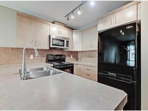 202-1410 1 Street Se, Calgary, AB - Indoor Photo Showing Kitchen With Double Sink