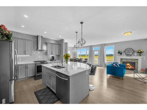 73 Cityside Way Ne, Calgary, AB - Indoor Photo Showing Kitchen With Fireplace With Stainless Steel Kitchen With Double Sink With Upgraded Kitchen