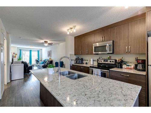 56 Auburn Bay Link Se, Calgary, AB - Indoor Photo Showing Kitchen With Stainless Steel Kitchen With Double Sink With Upgraded Kitchen