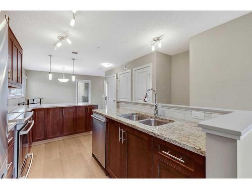 212-1905 27 Avenue Sw, Calgary, AB - Indoor Photo Showing Kitchen With Double Sink With Upgraded Kitchen