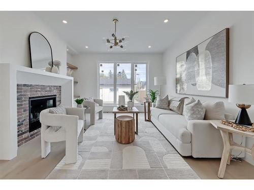 2140 54 Avenue Sw, Calgary, AB - Indoor Photo Showing Living Room With Fireplace