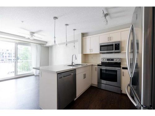 202-130 Auburn Meadows View Se, Calgary, AB - Indoor Photo Showing Kitchen With Stainless Steel Kitchen With Upgraded Kitchen