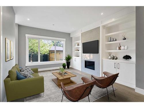 1838 18 Avenue Nw, Calgary, AB - Indoor Photo Showing Living Room With Fireplace