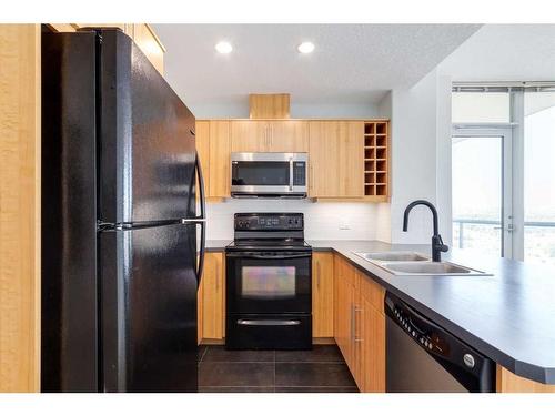 1507-55 Spruce Place Sw, Calgary, AB - Indoor Photo Showing Kitchen With Double Sink