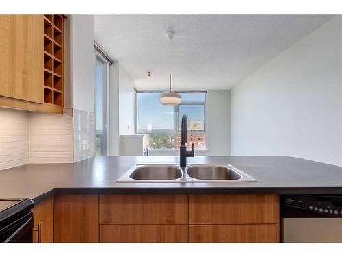 1507-55 Spruce Place Sw, Calgary, AB - Indoor Photo Showing Kitchen With Double Sink