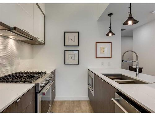 406-3450 19 Street Sw, Calgary, AB - Indoor Photo Showing Kitchen With Stainless Steel Kitchen With Double Sink With Upgraded Kitchen