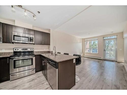 220-955 Mcpherson Road Ne, Calgary, AB - Indoor Photo Showing Kitchen With Stainless Steel Kitchen With Double Sink