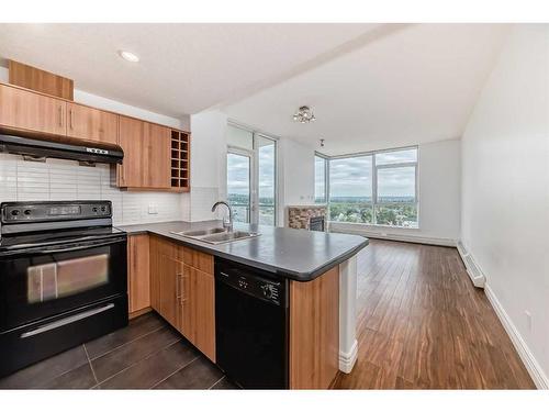 907-55 Spruce Place Sw, Calgary, AB - Indoor Photo Showing Kitchen With Double Sink