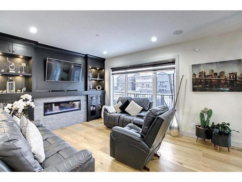 33 Savanna Grove Ne, Calgary, AB - Indoor Photo Showing Living Room With Fireplace