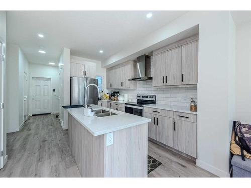 106-116 Saddlestone Heath Ne, Calgary, AB - Indoor Photo Showing Kitchen With Stainless Steel Kitchen With Double Sink With Upgraded Kitchen