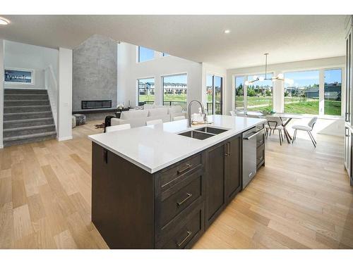 343 Spring Creek Circle Sw, Calgary, AB - Indoor Photo Showing Kitchen With Fireplace With Double Sink With Upgraded Kitchen