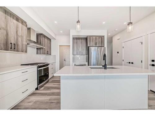 72 Magnolia Bay Se, Calgary, AB - Indoor Photo Showing Kitchen With Stainless Steel Kitchen With Upgraded Kitchen