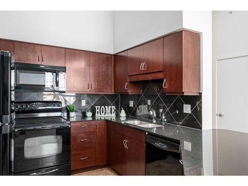 407-8880 Horton Road Sw, Calgary, AB - Indoor Photo Showing Kitchen With Double Sink