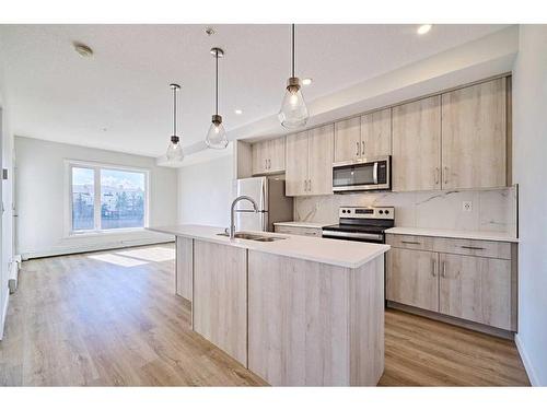 504-71 Shawnee Common Sw, Calgary, AB - Indoor Photo Showing Kitchen With Stainless Steel Kitchen With Double Sink With Upgraded Kitchen