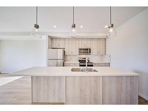 504-71 Shawnee Common Sw, Calgary, AB - Indoor Photo Showing Kitchen With Stainless Steel Kitchen With Double Sink With Upgraded Kitchen