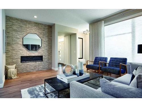 21258 Sheriff King Street Sw, Calgary, AB - Indoor Photo Showing Living Room With Fireplace