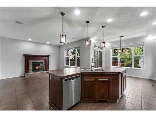 931 Auburn Bay Boulevard Se, Calgary, AB - Indoor Photo Showing Kitchen With Fireplace With Double Sink