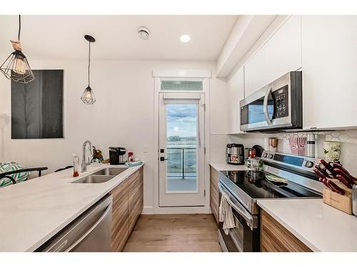 204-414 Seton Passage, Calgary, AB - Indoor Photo Showing Kitchen With Double Sink