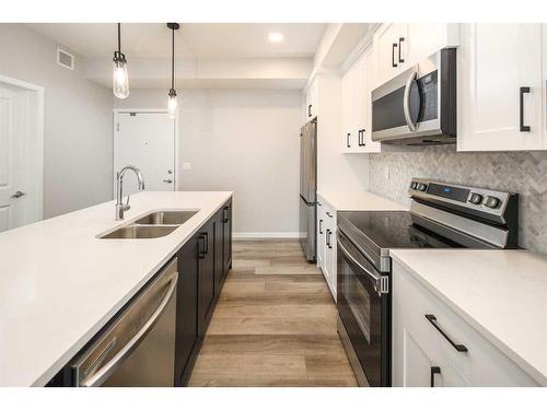 222-360 Harvest Hills Way Ne, Calgary, AB - Indoor Photo Showing Kitchen With Stainless Steel Kitchen With Double Sink With Upgraded Kitchen