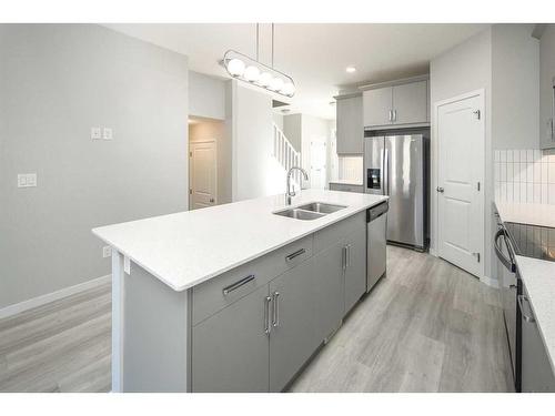 23 Wolf Hollow Way Se, Calgary, AB - Indoor Photo Showing Kitchen With Stainless Steel Kitchen With Double Sink With Upgraded Kitchen