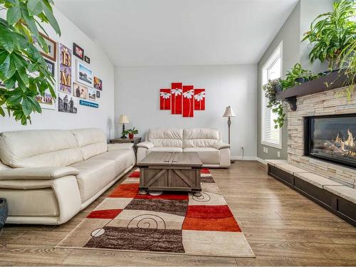 667 Marie Van Haarlem Crescent North, Lethbridge, AB - Indoor Photo Showing Living Room With Fireplace