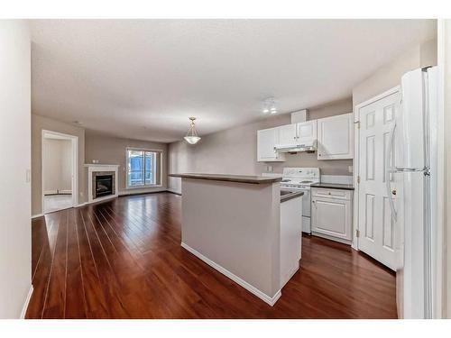 317-260 Shawville Way Se, Calgary, AB - Indoor Photo Showing Kitchen With Fireplace