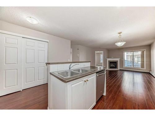 317-260 Shawville Way Se, Calgary, AB - Indoor Photo Showing Kitchen With Fireplace With Double Sink