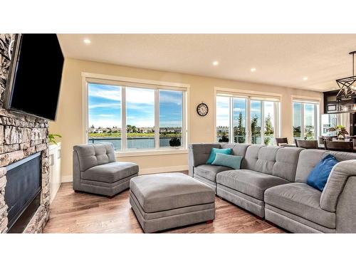 43 Lakes Estates Circle, Strathmore, AB - Indoor Photo Showing Living Room With Fireplace