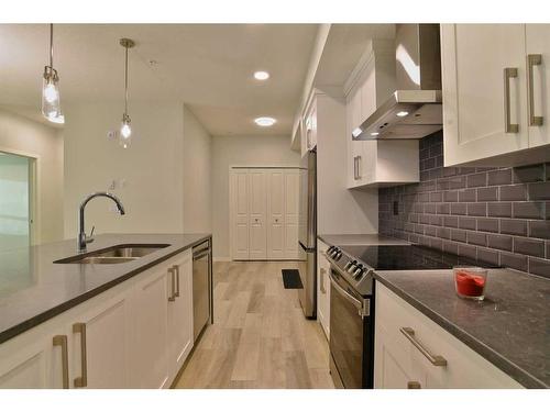 111-360 Harvest Hills Way Ne, Calgary, AB - Indoor Photo Showing Kitchen With Double Sink With Upgraded Kitchen