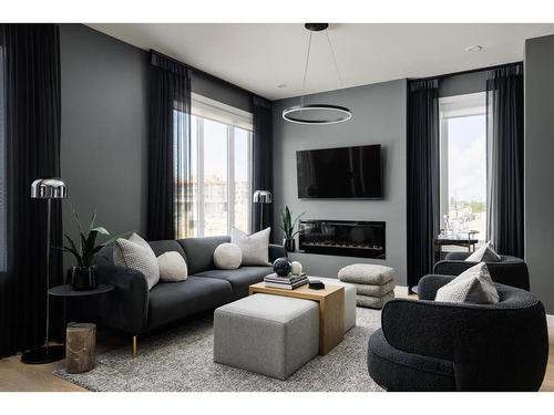 8163 8 Avenue Sw, Calgary, AB - Indoor Photo Showing Living Room With Fireplace