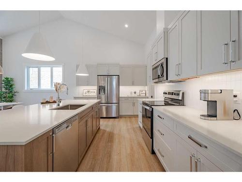 1372 Scarlett Ranch Boulevard, Carstairs, AB - Indoor Photo Showing Kitchen With Stainless Steel Kitchen With Upgraded Kitchen