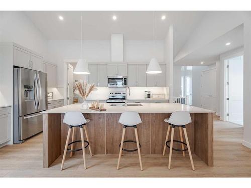 1372 Scarlett Ranch Boulevard, Carstairs, AB - Indoor Photo Showing Kitchen With Stainless Steel Kitchen With Upgraded Kitchen