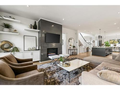 1922 46 Avenue Sw, Calgary, AB - Indoor Photo Showing Living Room With Fireplace