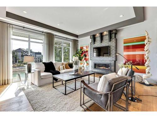 111 Mahogany Bay Se, Calgary, AB - Indoor Photo Showing Living Room With Fireplace