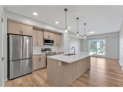 311-80 Carrington Plaza Nw, Calgary, AB - Indoor Photo Showing Kitchen With Stainless Steel Kitchen With Double Sink With Upgraded Kitchen