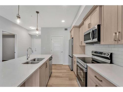 311-80 Carrington Plaza Nw, Calgary, AB - Indoor Photo Showing Kitchen With Stainless Steel Kitchen With Double Sink With Upgraded Kitchen