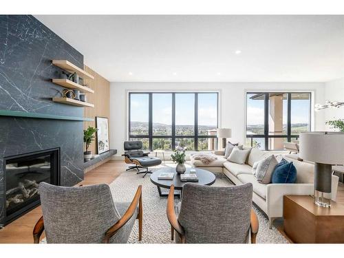 3343 Varna Crescent Nw, Calgary, AB - Indoor Photo Showing Living Room With Fireplace