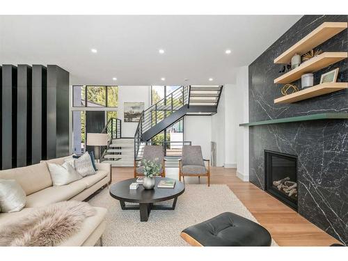 3343 Varna Crescent Nw, Calgary, AB - Indoor Photo Showing Living Room With Fireplace