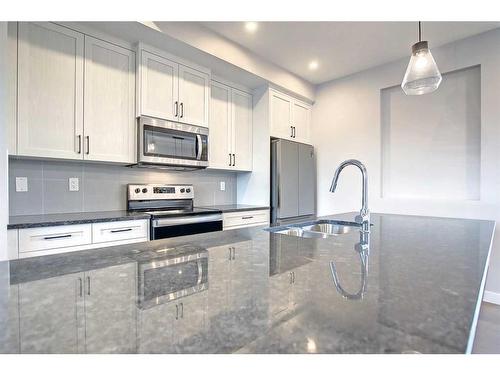 67 Lambeau Lane Se, Airdrie, AB - Indoor Photo Showing Kitchen With Stainless Steel Kitchen With Double Sink With Upgraded Kitchen