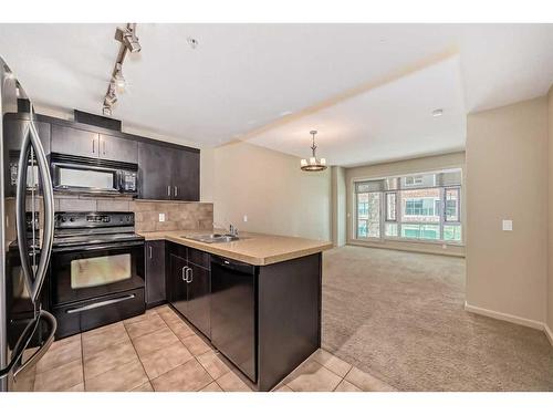 204-1410 1 Street Se, Calgary, AB - Indoor Photo Showing Kitchen With Double Sink